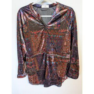 Natural Life Velvet Patchwork Floral Tunic Blouse Boho Button Sz S Artsy Boho